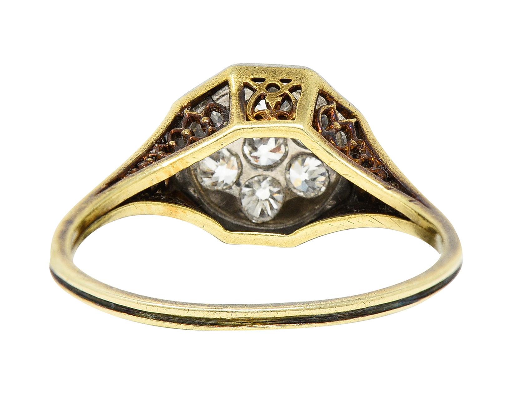 Women's or Men's Edwardian 0.30 Carat Diamond Platinum-Topped 18 Karat Gold Octagonal Ring