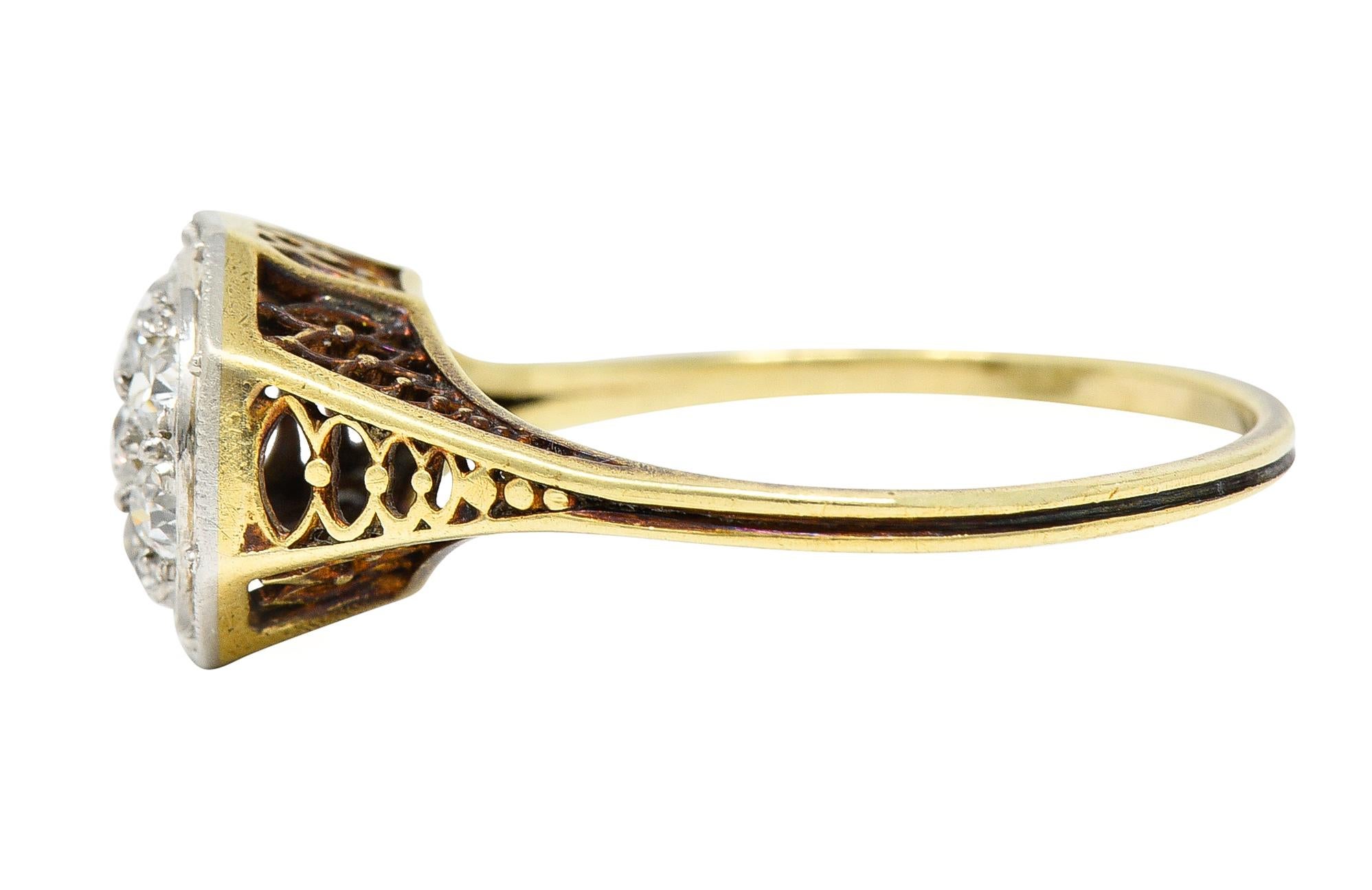 Edwardian 0.30 Carat Diamond Platinum-Topped 18 Karat Gold Octagonal Ring 1
