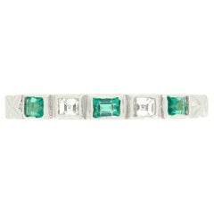 Edwardian 0.30ct Emerald and Diamond Half Eternity Ring, c.1910s