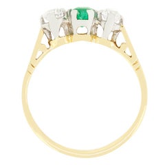 Edwardian 0.30ct Emerald and Diamond Trilogy Ring, c.1910s