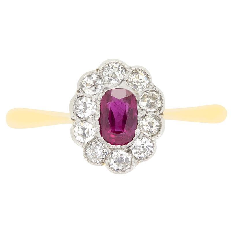 Edwardian 0.30ct Ruby and Diamond Cluster Ring, c.1910s