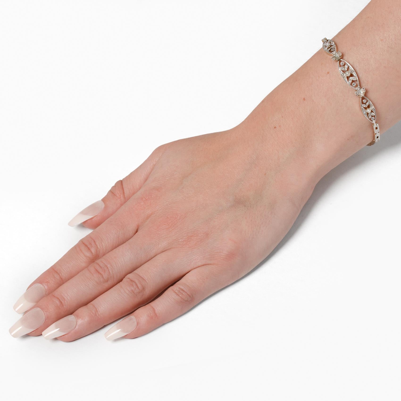 Pulsera eduardiana de diamantes y perlas de 0,32 ct, c.1910 Corte europeo antiguo en venta