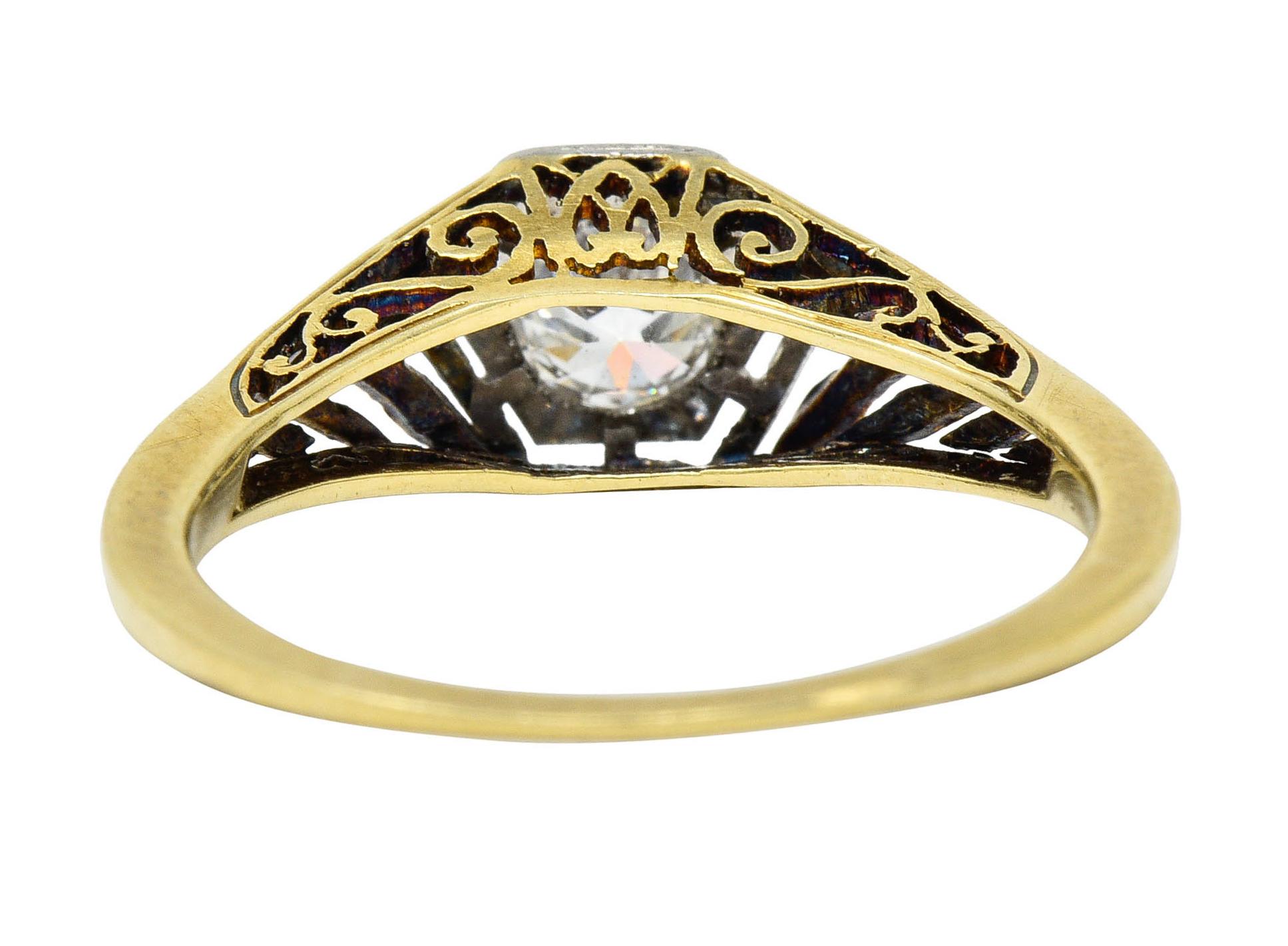 Women's or Men's Edwardian 0.35 Carat Diamond Platinum 18 Karat Gold Foliate Engagement Ring