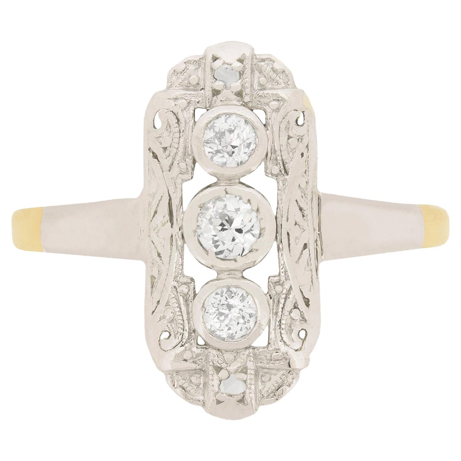 Edwardian 0.35 Carat Diamond Three-Stone Cluster Ring, circa 1910s For Sale