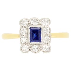 Edwardian 0.35ct Sapphire and Diamond Cluster Ring, c.1910s