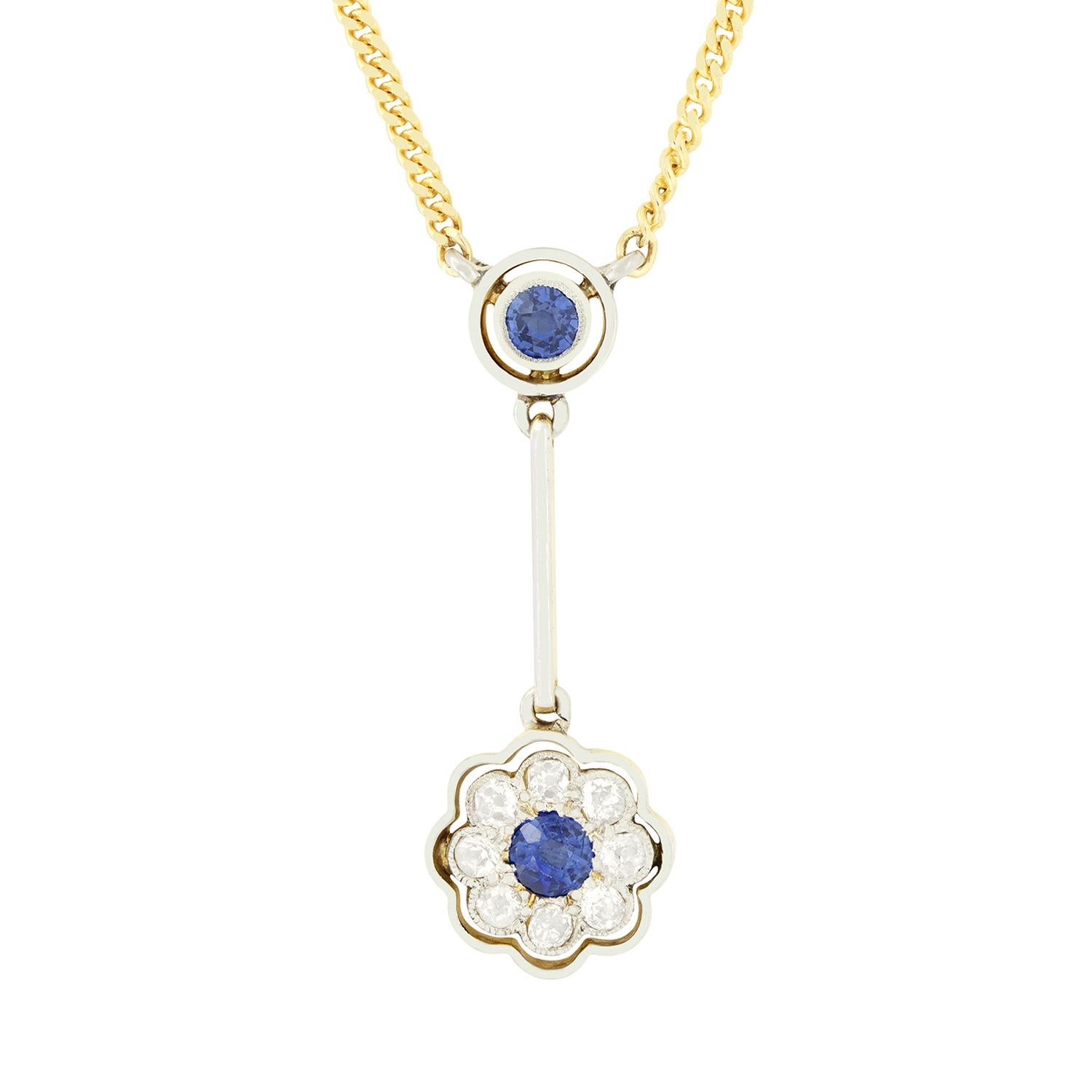 Édouardien Pendentif pendentif édouardien de 0,35ct en saphir et diamant, c.1910s en vente
