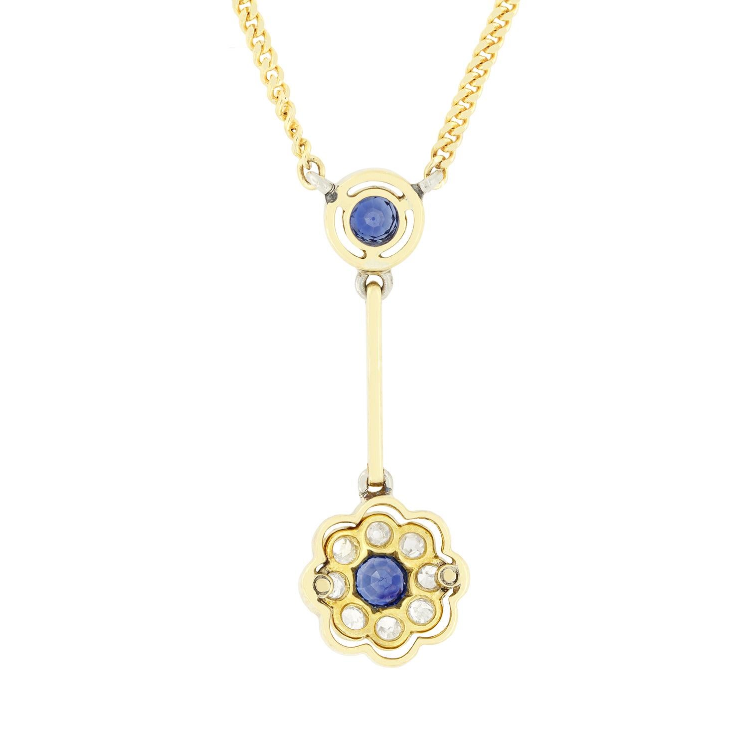 Taille vieille Europe Pendentif pendentif édouardien de 0,35ct en saphir et diamant, c.1910s en vente