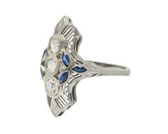Edwardian 0.35 Carat Diamond Synthetic Sapphire 18 Karat White Gold Dinner Ring