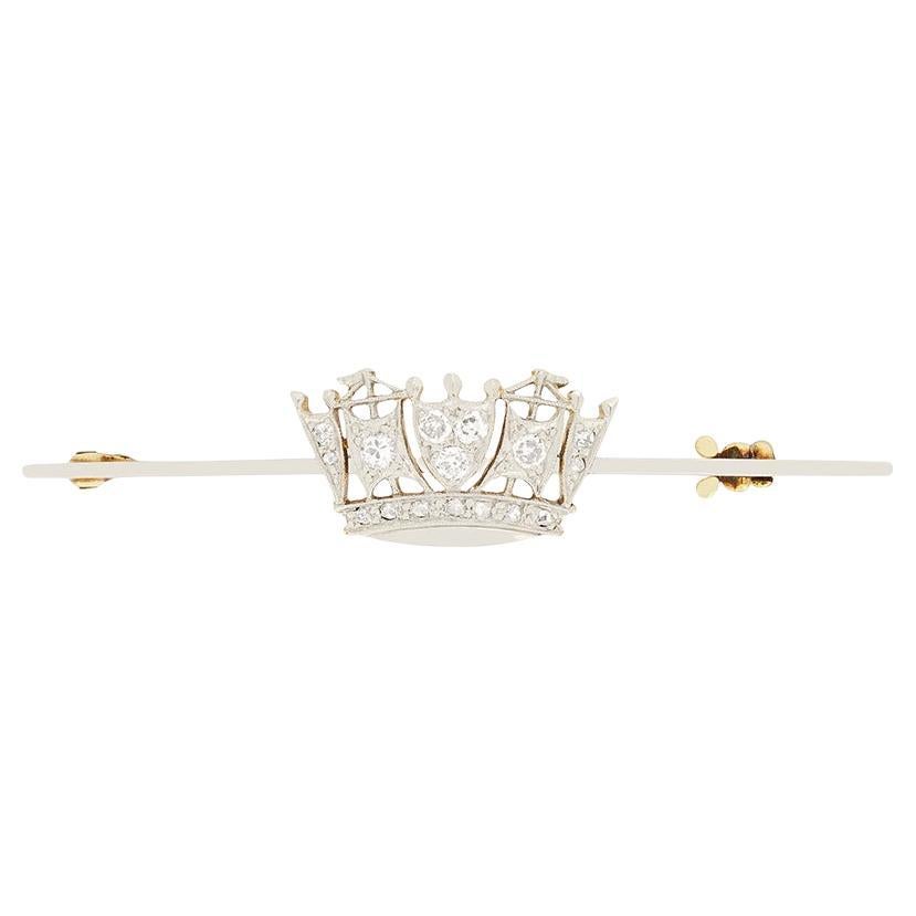 Edwardian 0.36ct Diamond Crown Brooch, c.1910s For Sale