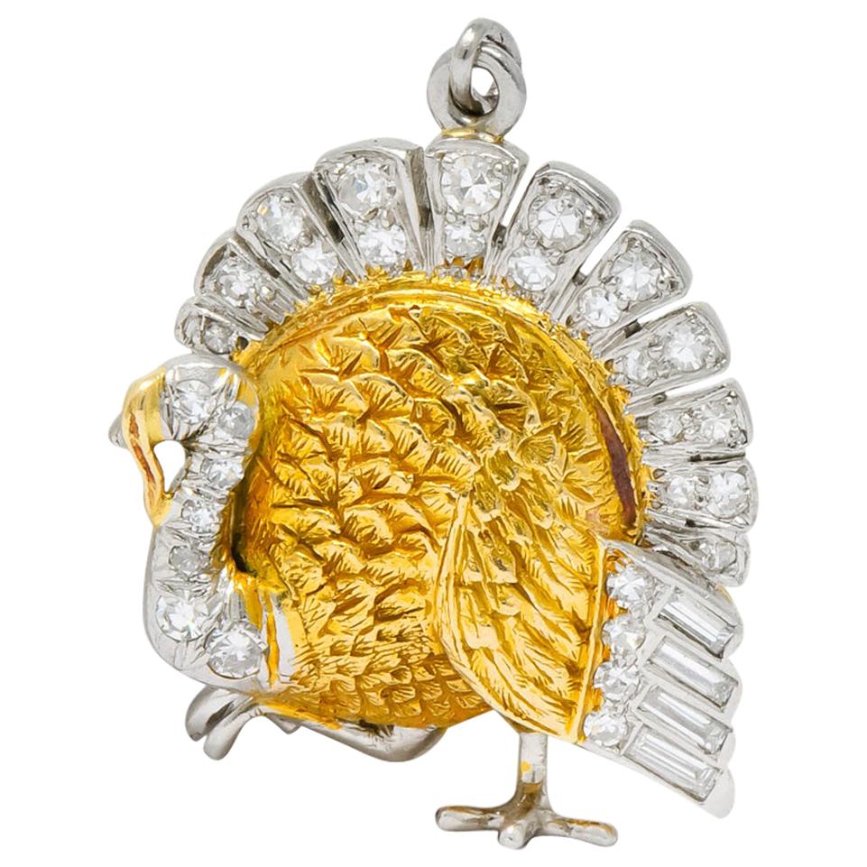 Edwardian 0.38 Carat Diamond 18 Karat Gold Platinum Turkey Charm