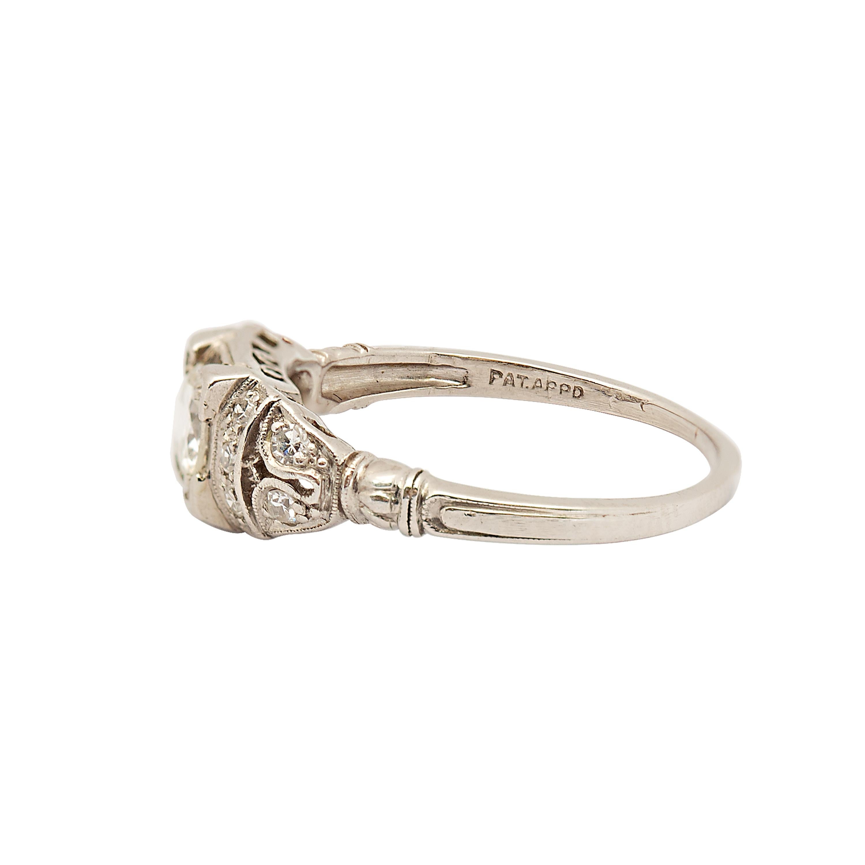 Old European Cut Edwardian 0.40 Carat Diamond Engagement Platinum Ring For Sale