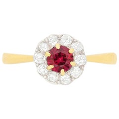 Edwardian 0.40 Carat Ruby and Diamond Cluster Ring, circa 1910s