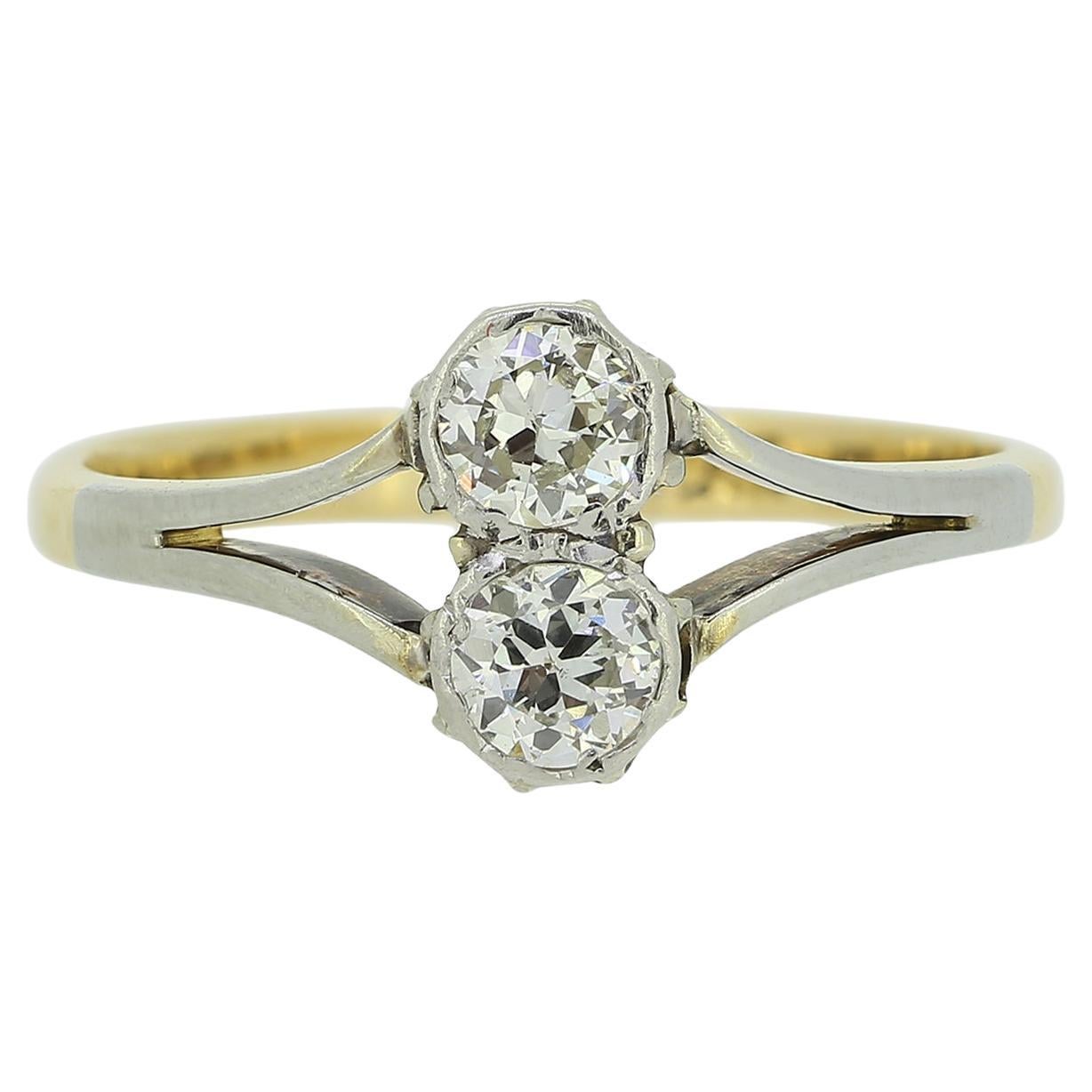 Edwardian 0.40 Carat Transitional Cut Diamond Two Stone Ring For Sale