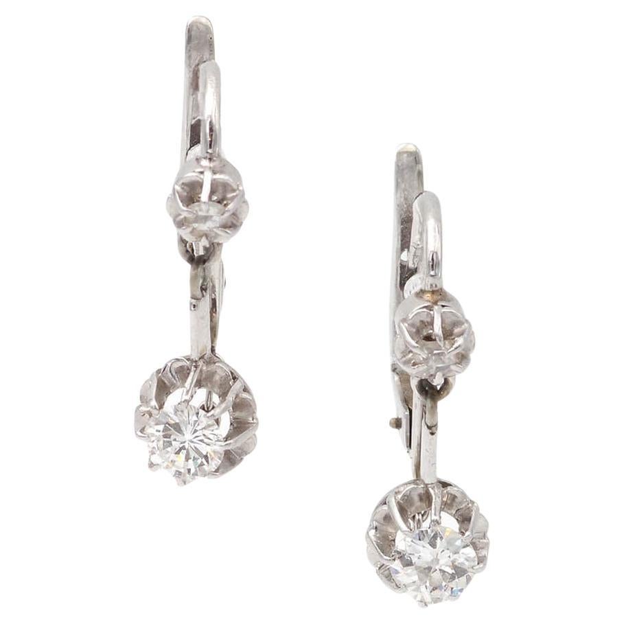 Pendientes eduardianos de diamantes de 0,40 ct en oro blanco de 18 quilates