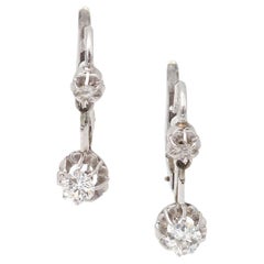 Boucles d'oreilles édouardiennes en or blanc 18 carats et diamant de 0,40 ct