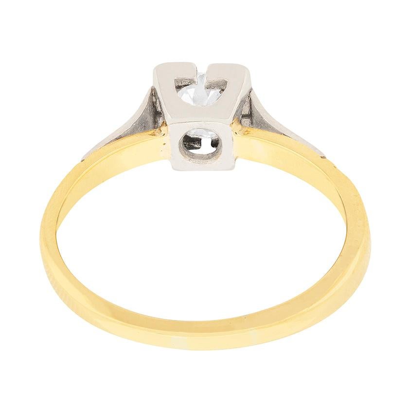 Taille vieille mine Bague de fiançailles édouardienne solitaire en diamant taille ancienne de 0,40 carat, c. 1910 en vente