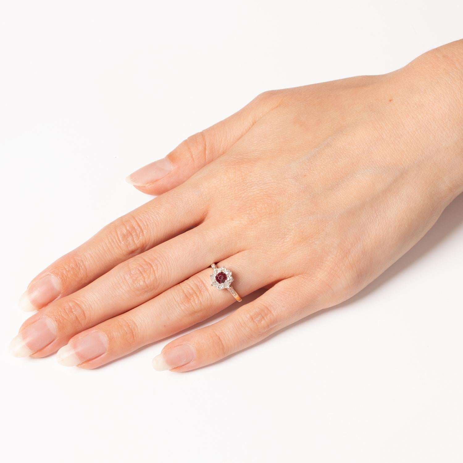 Old European Cut Edwardian 0.40ct Ruby and Diamond Cluster Ring, c.1910s For Sale