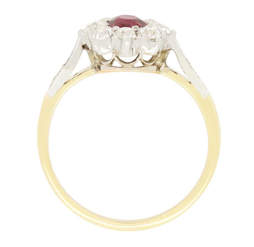 Women's Edwardian 0.40ct Ruby and Diamond Cluster Ring, c.1910s For Sale
