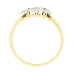 Edwardian 0.40ct Ruby and Diamond Double Heart Cluster Ring, c.1910s