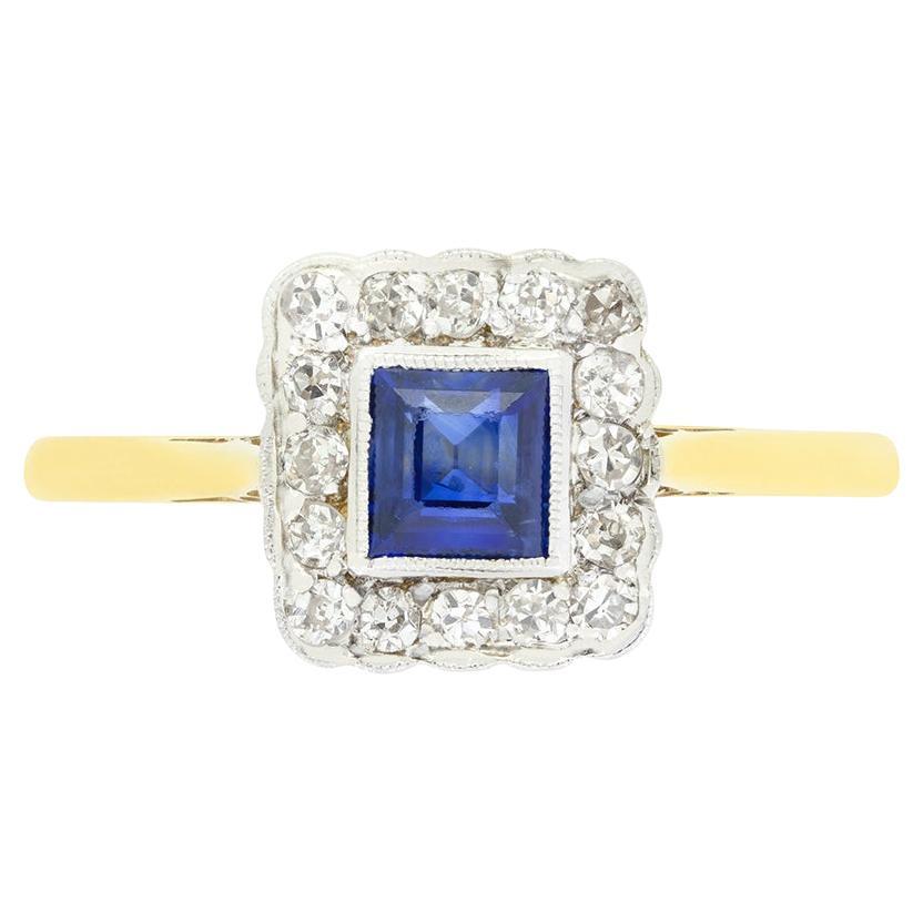 Edwardian 0.40ct Sapphire and Diamond Cluster Ring, c.1910s