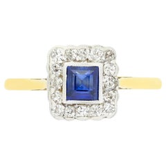 Edwardian 0.40ct Sapphire and Diamond Cluster Ring, c.1910s