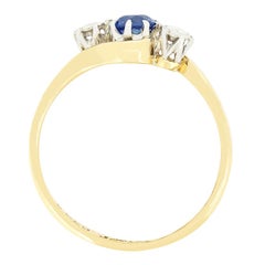 Edwardian 0.40ct Sapphire and Diamond Three Stone Twist Ring, c.1910s