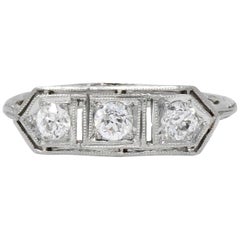 Edwardian 0.45 CTW Old European Diamond Platinum Three Stone Ring