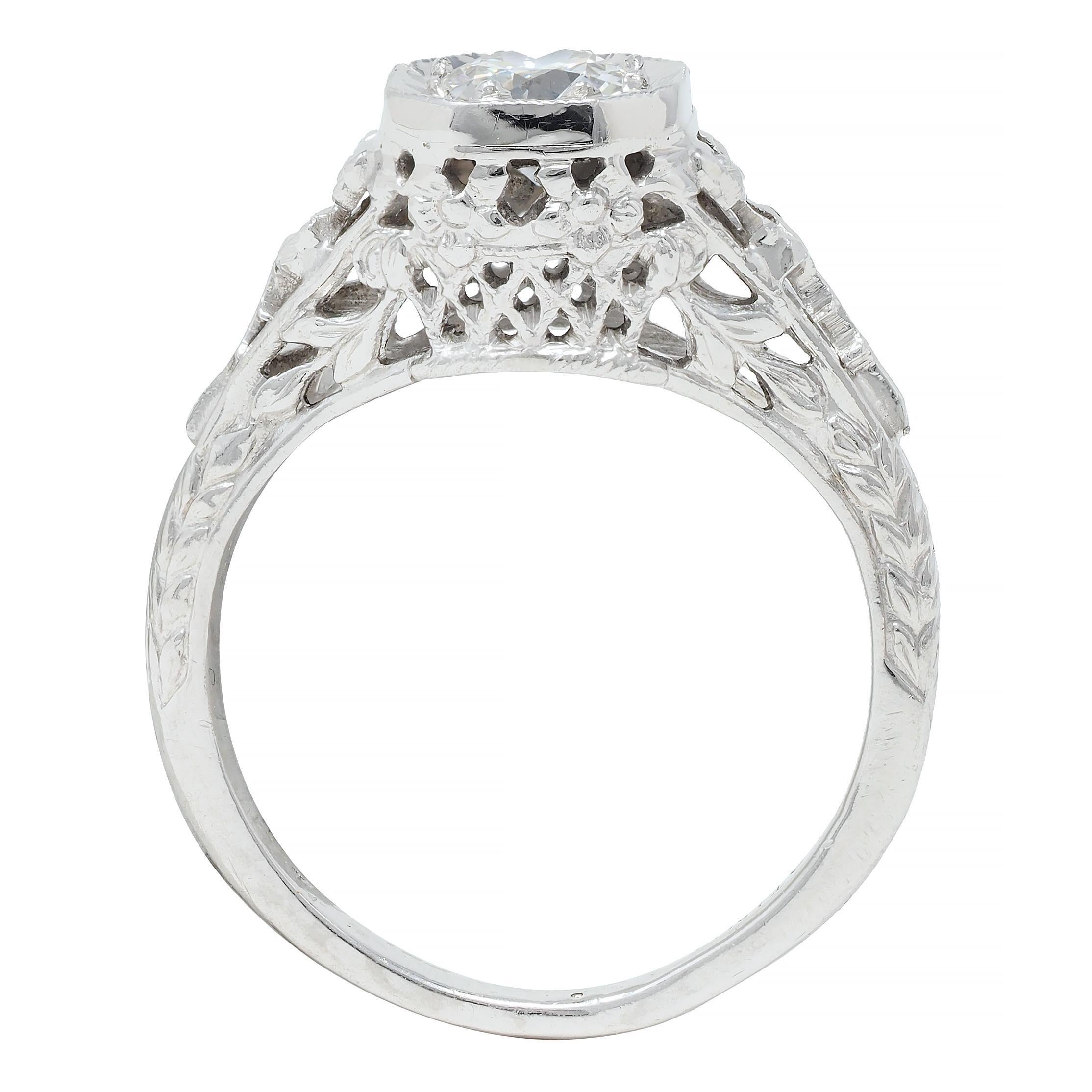 Edwardian 0.45 CTW Old European Diamond Platinum Bow Basket Engagement Ring For Sale 5