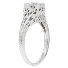 Edwardian 0.45 CTW Old European Diamond Platinum Bow Basket Engagement Ring