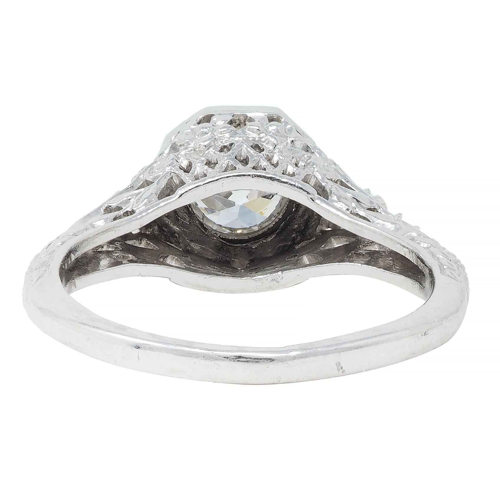 Women's or Men's Edwardian 0.45 CTW Old European Diamond Platinum Bow Basket Engagement Ring For Sale