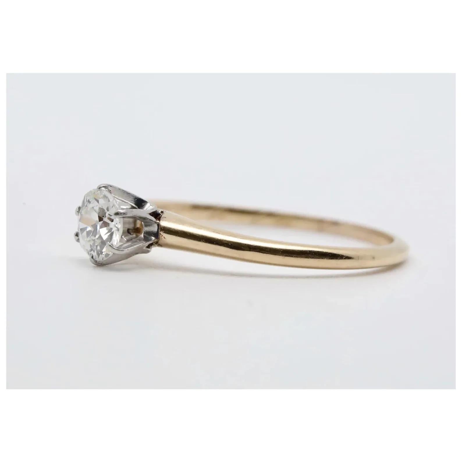 Edwardian 0.45ct Old European Cut Diamond Solitaire Engagement Ring In Good Condition For Sale In Boston, MA