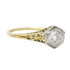 Edwardian 0.48 Carat Diamond Platinum-Topped 14 Karat Gold Hexagonal Engagement