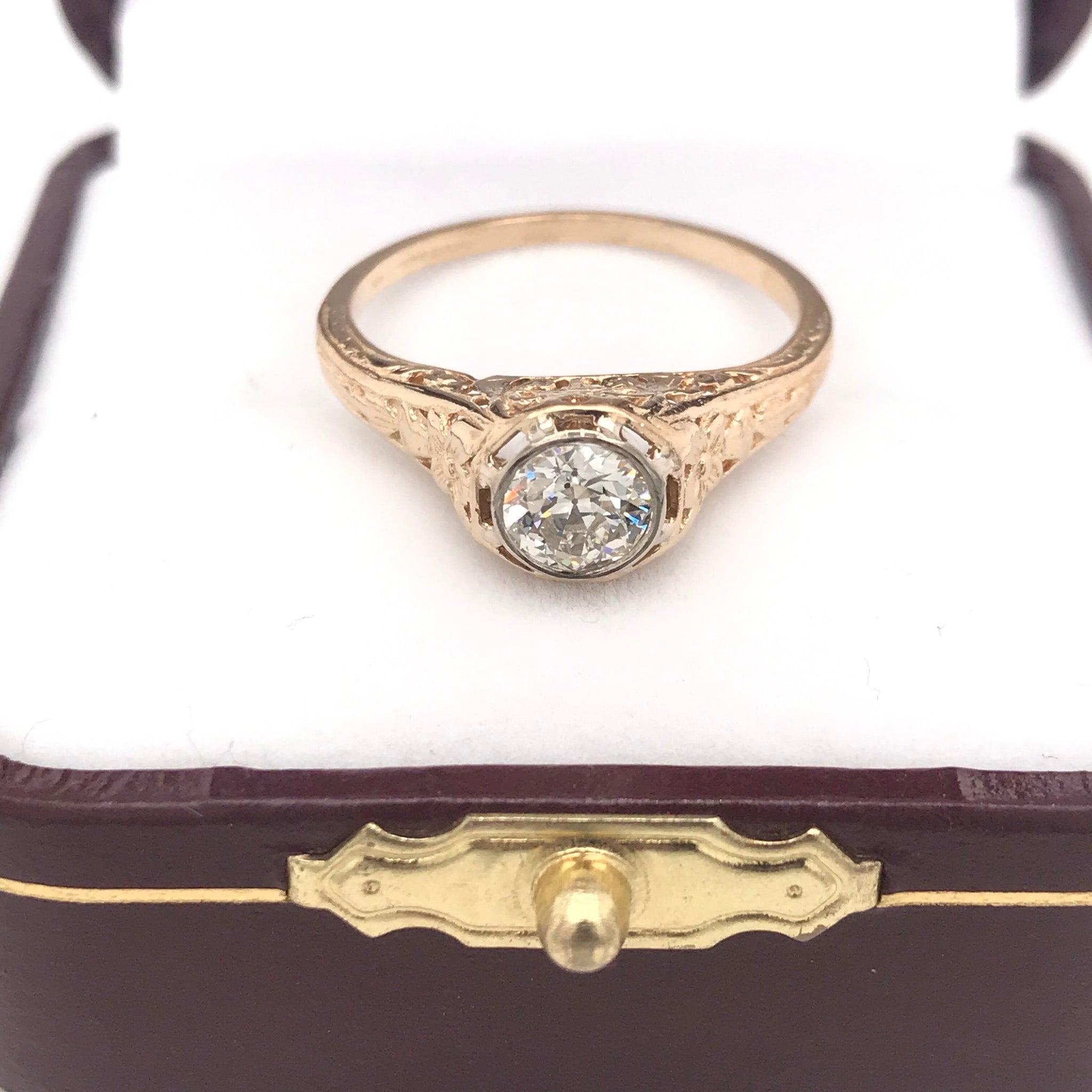 Edwardian 0.5 Carat Diamond Ring 14K Yellow Gold For Sale 3