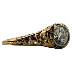Edwardian 0.5 Carat Old European Cut Diamond Engagement Ring 14K Yellow Gold