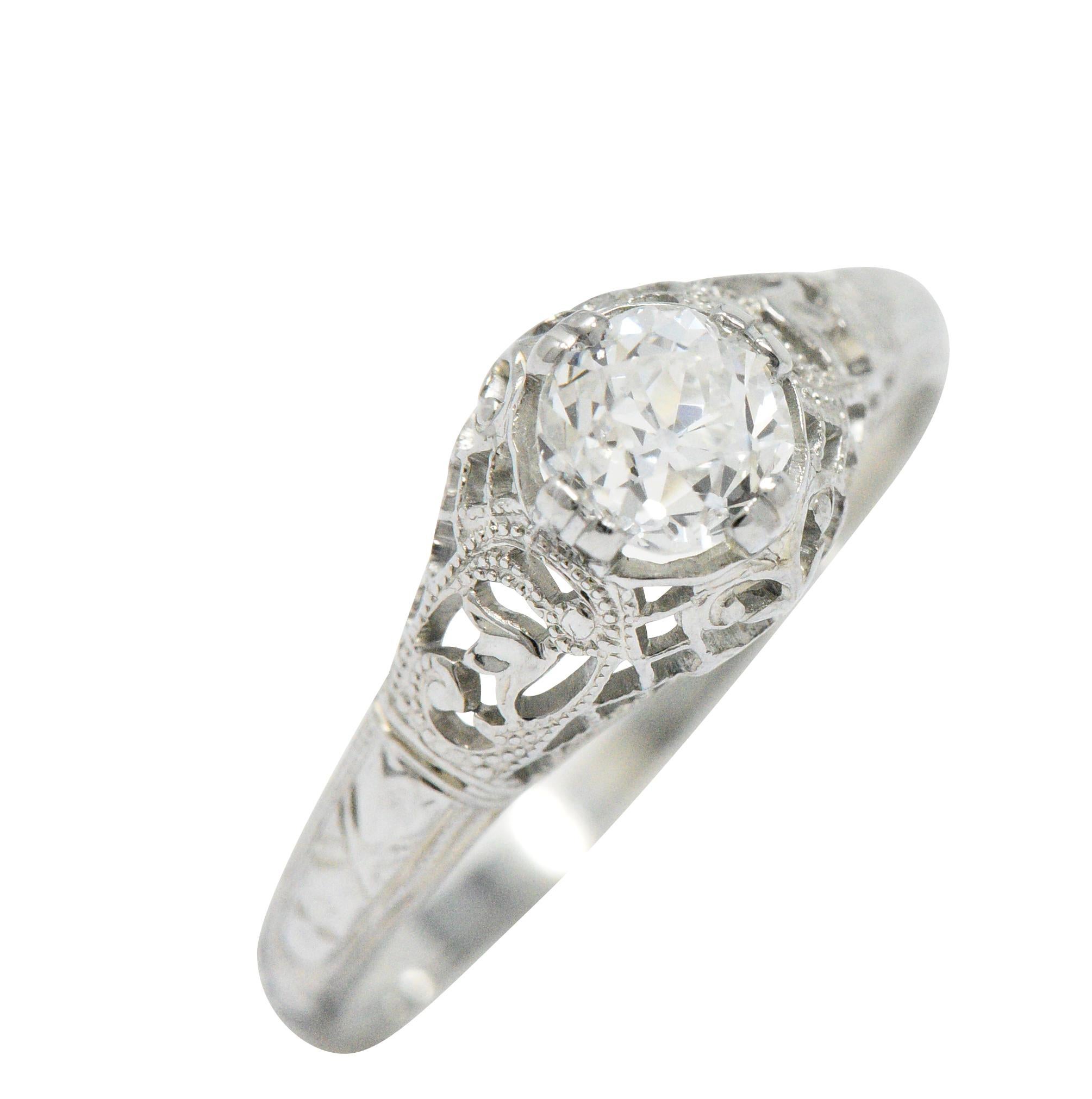 Cushion Cut Edwardian 0.50 Carat Old Mine Diamond 18 Karat White Gold Engagement Ring GIA