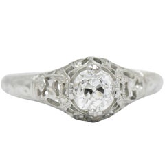 0.50 karat Edwardian 0.50 Carat Old Mine Diamond 18 Karat White Gold Engagement Ring GIA