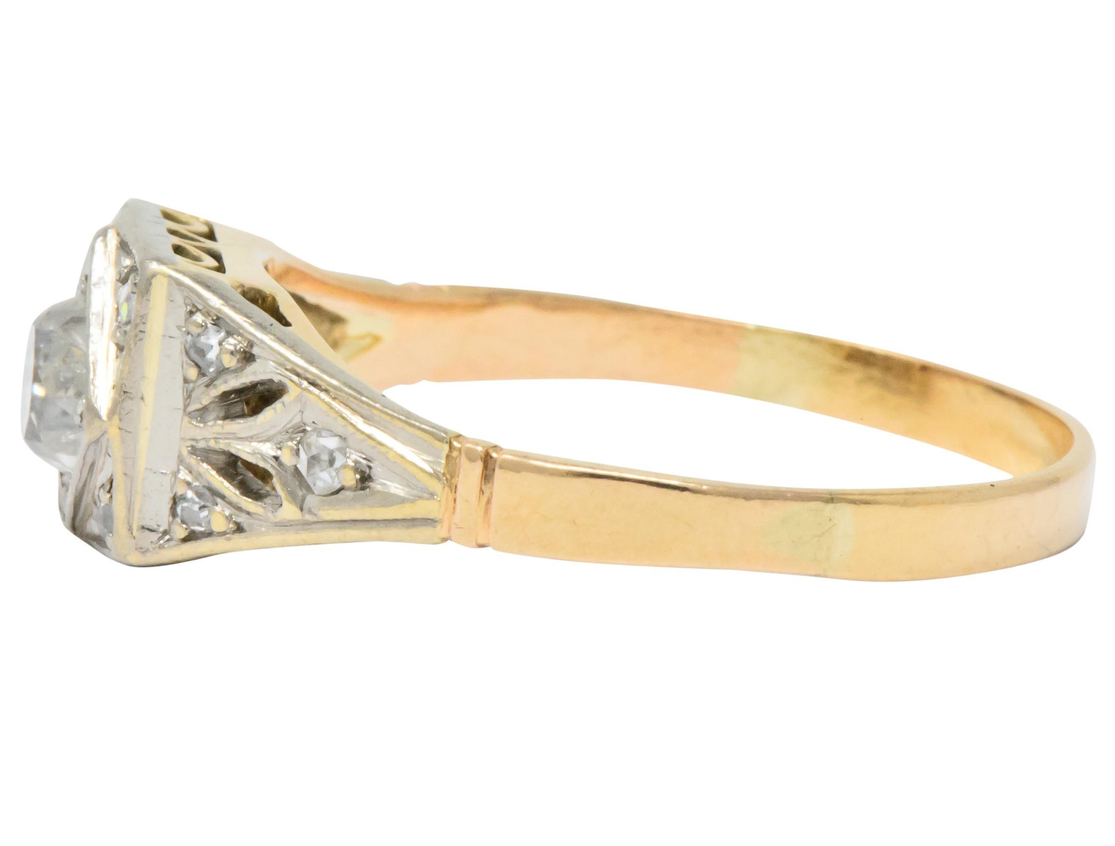 Edwardian 0.50 Carat Diamond Platinum 14 Karat Gold Antique Engagement Ring In Excellent Condition In Philadelphia, PA