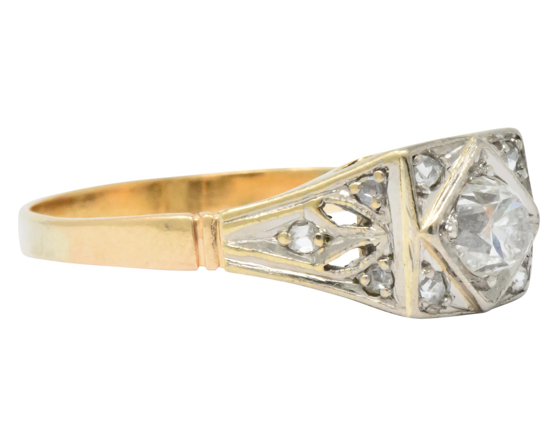 Women's or Men's Edwardian 0.50 Carat Diamond Platinum 14 Karat Gold Antique Engagement Ring