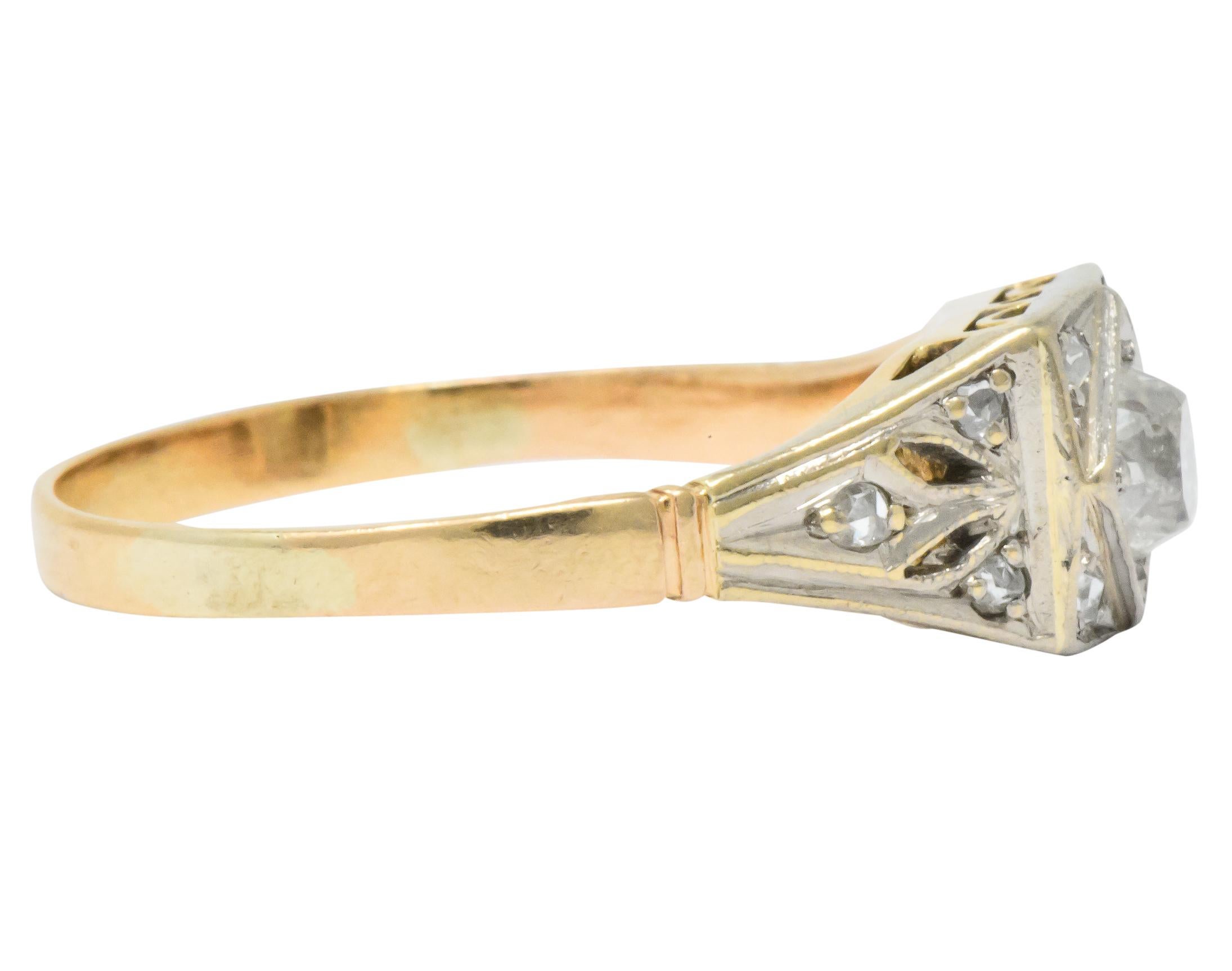 Edwardian 0.50 Carat Diamond Platinum 14 Karat Gold Antique Engagement Ring 1