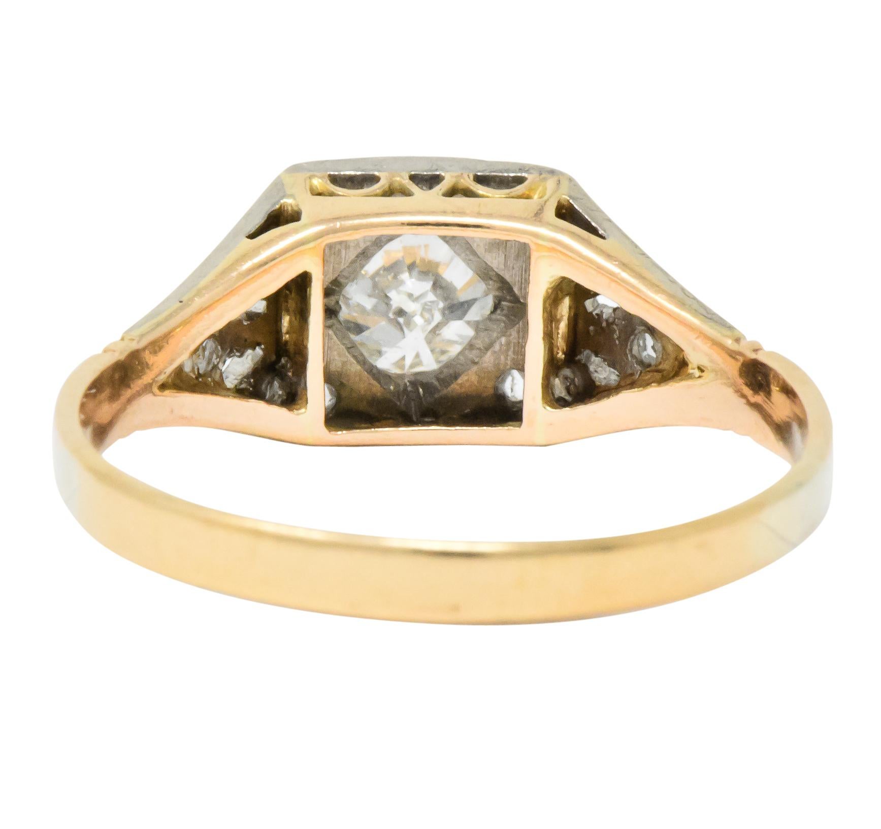 Edwardian 0.50 Carat Diamond Platinum 14 Karat Gold Antique Engagement Ring 2