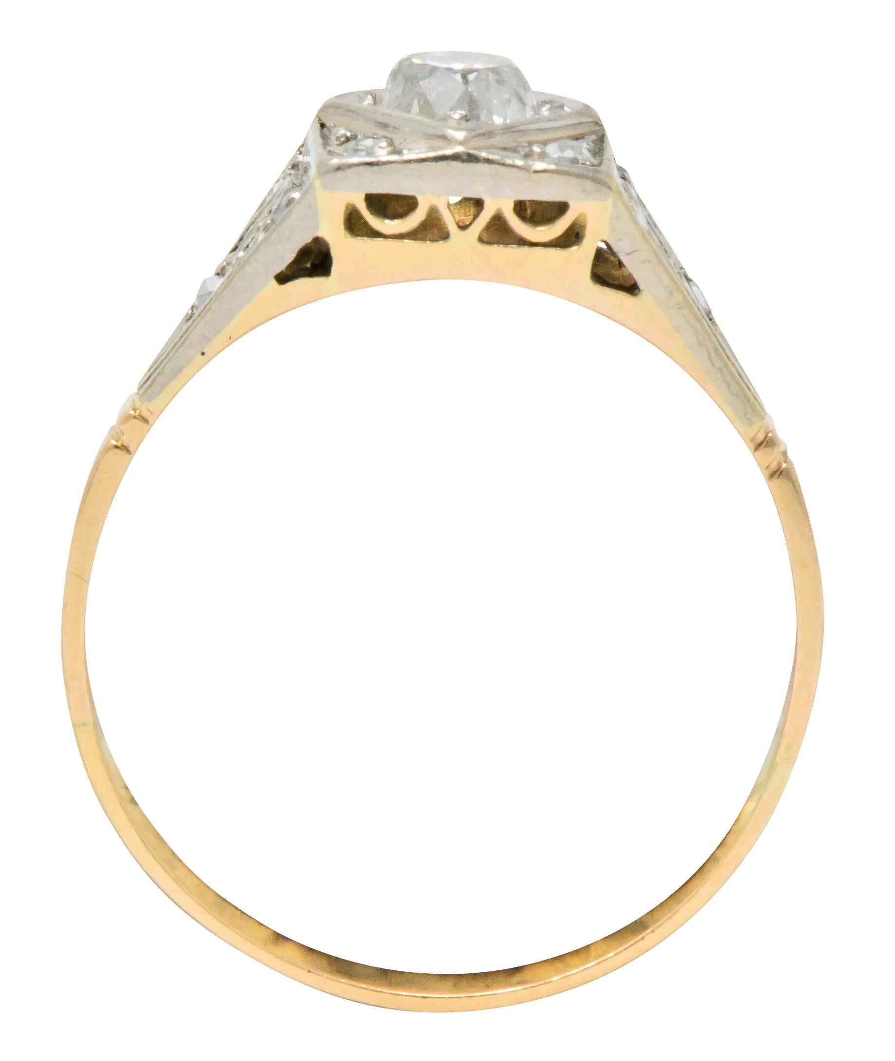 Edwardian 0.50 Carat Diamond Platinum 14 Karat Gold Antique Engagement Ring 3