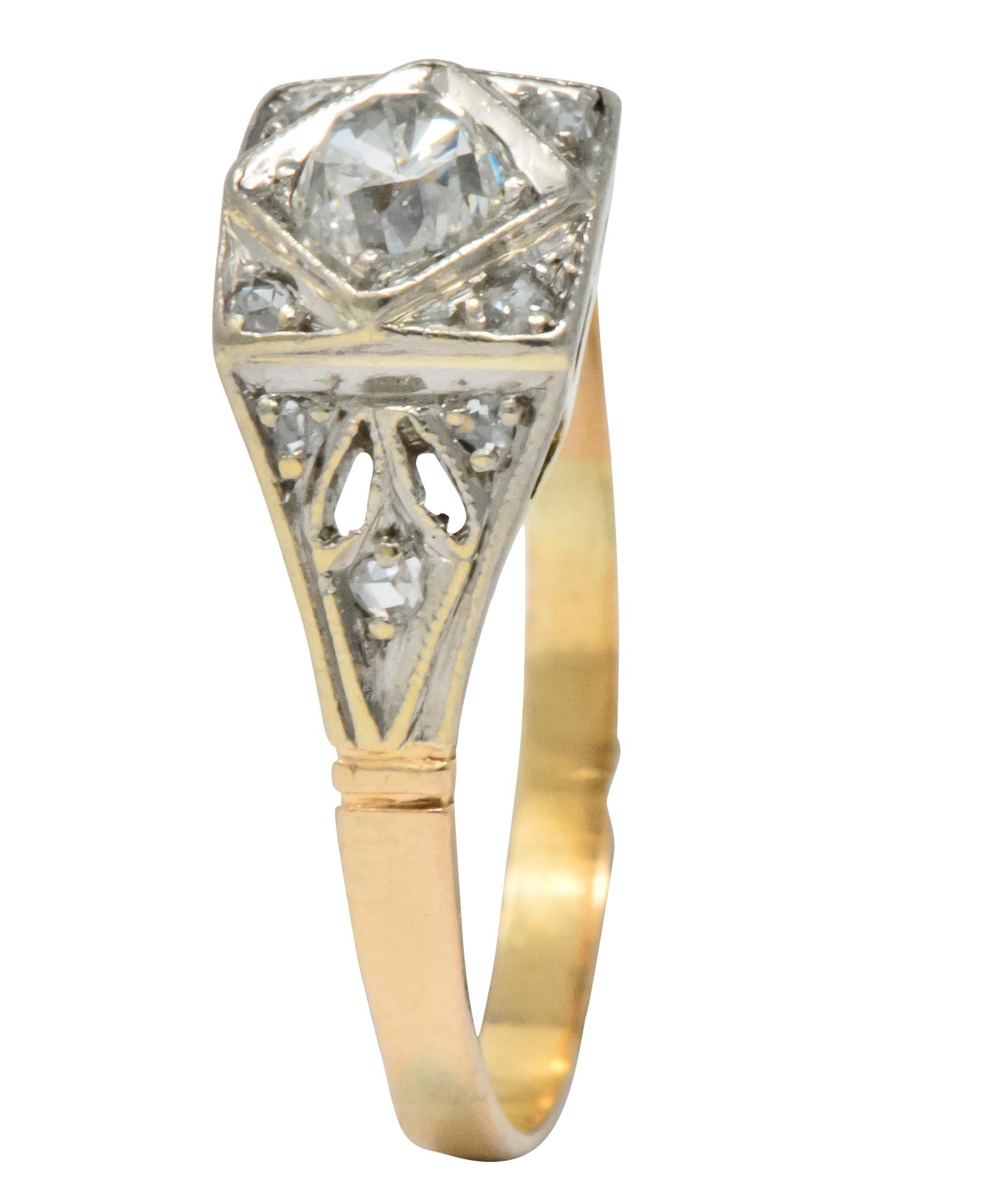 Edwardian 0.50 Carat Diamond Platinum 14 Karat Gold Antique Engagement Ring 4