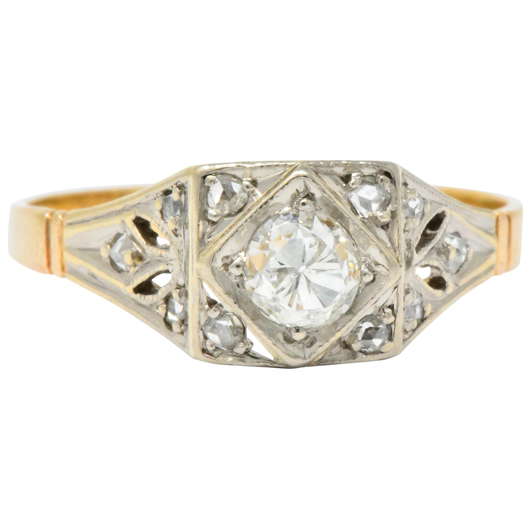 Edwardian 0.50 Carat Diamond Platinum 14 Karat Gold Antique Engagement Ring