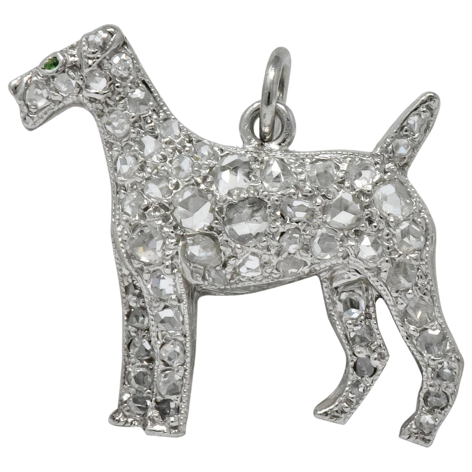 Edwardian 0.50 Carat Diamond Platinum Airedale Terrier Dog Charm, circa 1915