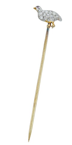 Edwardian 0.50 Carat Rose Cut Diamond Platinum-Topped Gold Partridge Stickpin
