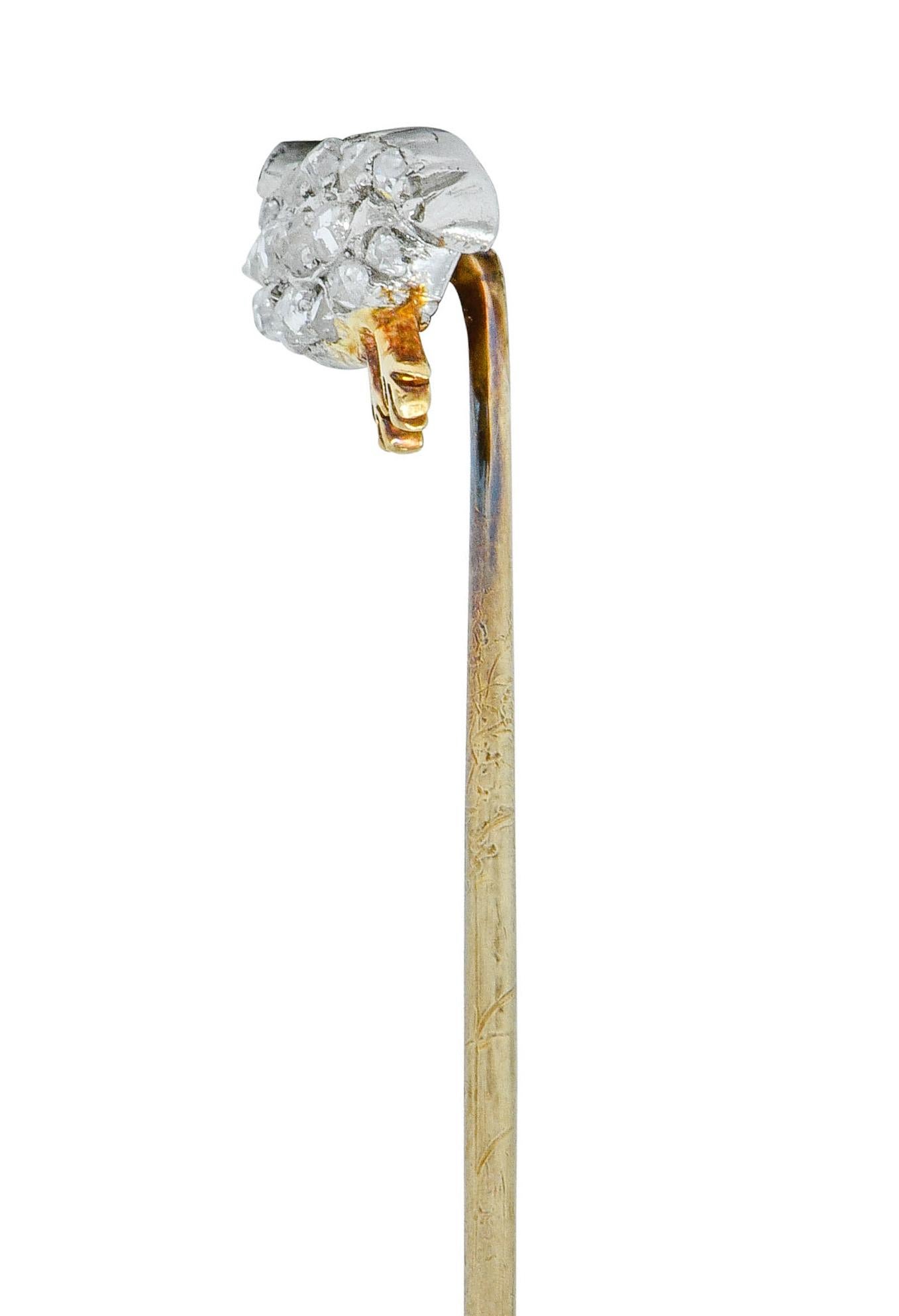 Edwardian 0.50 Carat Rose Cut Diamond Platinum-Topped Gold Partridge Stickpin In Excellent Condition For Sale In Philadelphia, PA