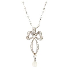 Antique Edwardian 0.50ct Diamond and Pearl Necklace, c.1910s