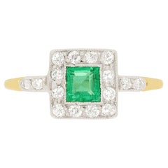 Antique Edwardian 0.50ct Emerald and Diamond Cluster Ring, c.1910s