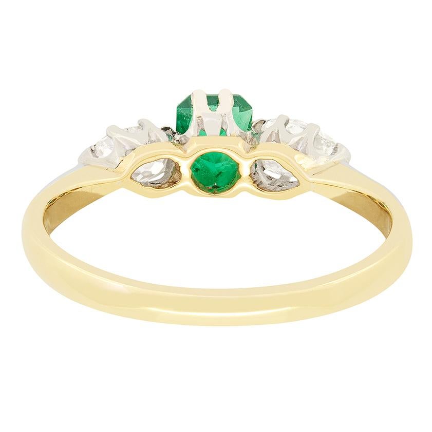 Emerald Cut Edwardian 0.50ct Emerald and Diamond Trilogy Ring, c.1910s For Sale