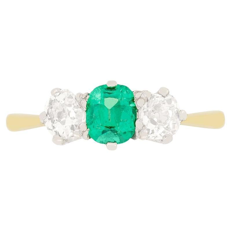 Edwardian 0.50ct Emerald and Diamond Trilogy Ring, c.1910s For Sale